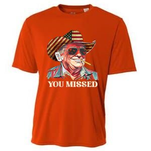 Western Trump Cow You Missed American Flag Cow Hat Gift Cooling Performance Crew T-Shirt