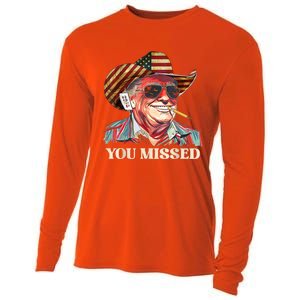 Western Trump Cow You Missed American Flag Cow Hat Gift Cooling Performance Long Sleeve Crew