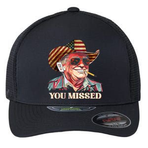 Western Trump Cow You Missed American Flag Cow Hat Gift Flexfit Unipanel Trucker Cap