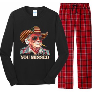 Western Trump Cow You Missed American Flag Cow Hat Gift Long Sleeve Pajama Set