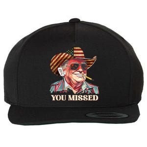 Western Trump Cow You Missed American Flag Cow Hat Gift Wool Snapback Cap