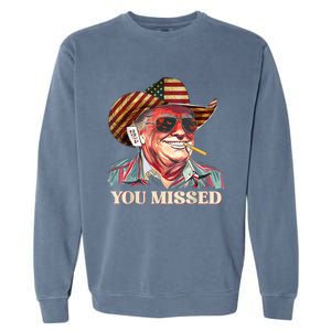 Western Trump Cow You Missed American Flag Cow Hat Gift Garment-Dyed Sweatshirt