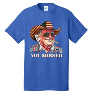 Western Trump Cow You Missed American Flag Cow Hat Gift Tall T-Shirt