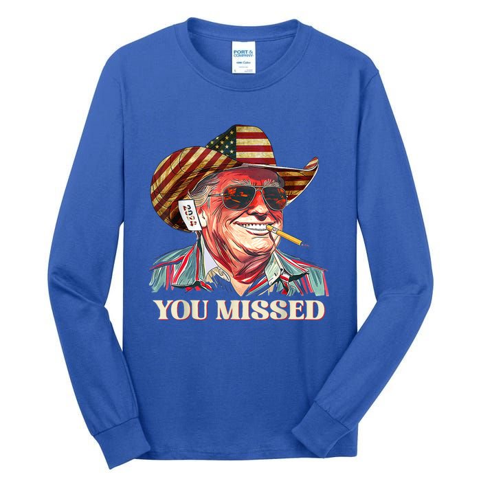 Western Trump Cow You Missed American Flag Cow Hat Gift Tall Long Sleeve T-Shirt