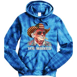 Western Trump Cow You Missed American Flag Cow Hat Gift Tie Dye Hoodie