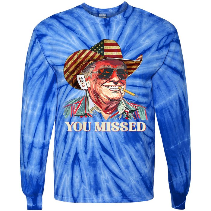 Western Trump Cow You Missed American Flag Cow Hat Gift Tie-Dye Long Sleeve Shirt