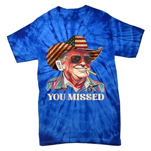 Western Trump Cow You Missed American Flag Cow Hat Gift Tie-Dye T-Shirt