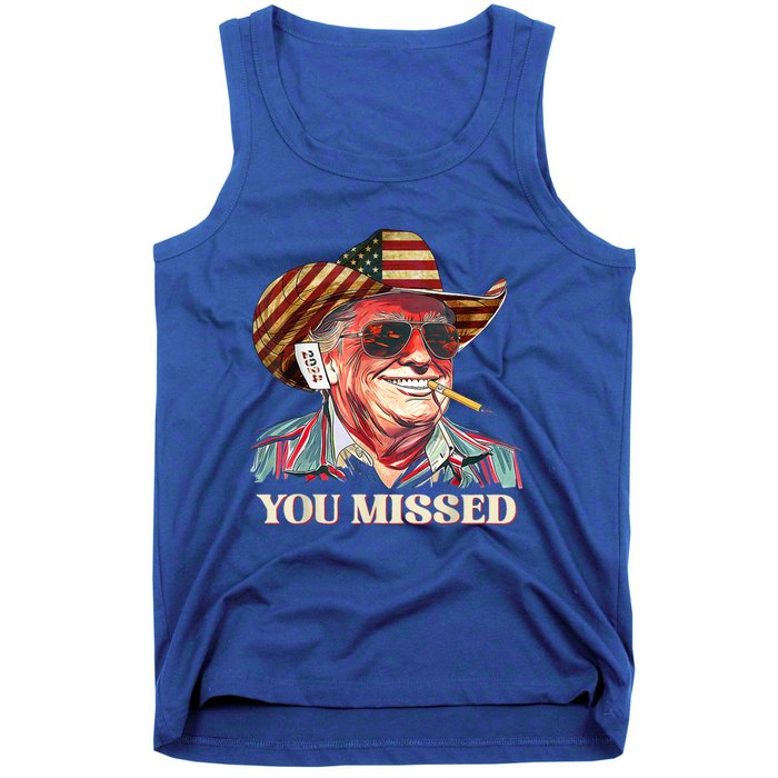 Western Trump Cow You Missed American Flag Cow Hat Gift Tank Top