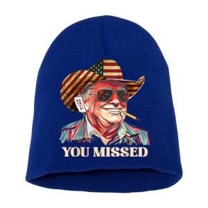 Western Trump Cow You Missed American Flag Cow Hat Gift Short Acrylic Beanie