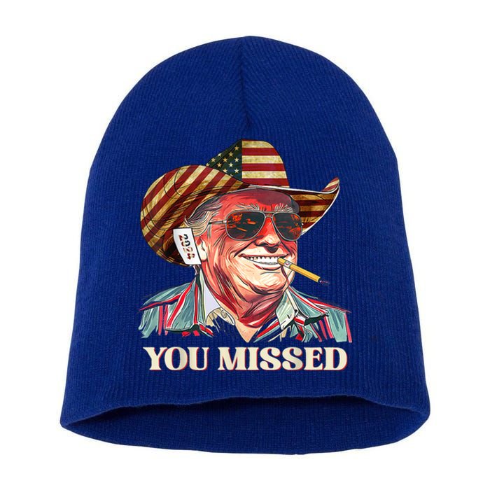 Western Trump Cow You Missed American Flag Cow Hat Gift Short Acrylic Beanie