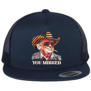 Western Trump Cow You Missed American Flag Cow Hat Gift Flat Bill Trucker Hat