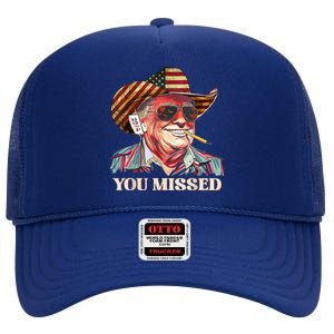 Western Trump Cow You Missed American Flag Cow Hat Gift High Crown Mesh Back Trucker Hat