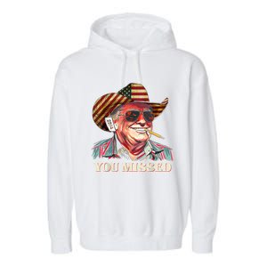 Western Trump Cow You Missed American Flag Cow Hat Gift Garment-Dyed Fleece Hoodie