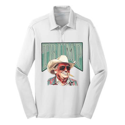 Western Trump Cowboy Make America Great Trump Daddy Maga Silk Touch Performance Long Sleeve Polo