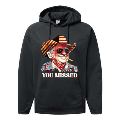 Western Trump Cowboy You Missed American Flag Cowboy Hat Performance Fleece Hoodie