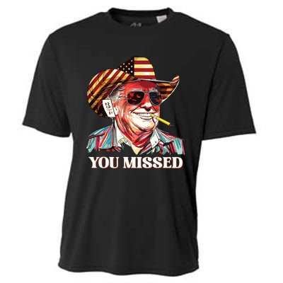 Western Trump Cowboy You Missed American Flag Cowboy Hat Cooling Performance Crew T-Shirt