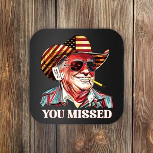 Western Trump Cowboy You Missed American Flag Cowboy Hat Coaster