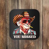 Western Trump Cowboy You Missed American Flag Cowboy Hat Coaster