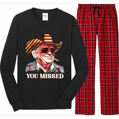 Western Trump Cowboy You Missed American Flag Cowboy Hat Long Sleeve Pajama Set