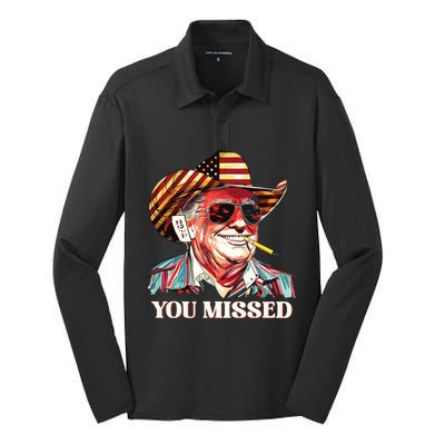 Western Trump Cowboy You Missed American Flag Cowboy Hat Silk Touch Performance Long Sleeve Polo