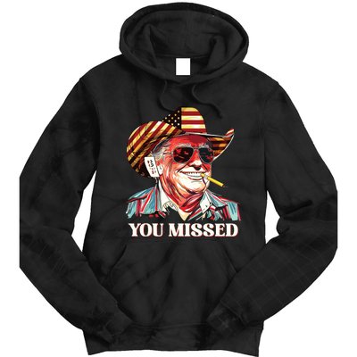 Western Trump Cowboy You Missed American Flag Cowboy Hat Tie Dye Hoodie