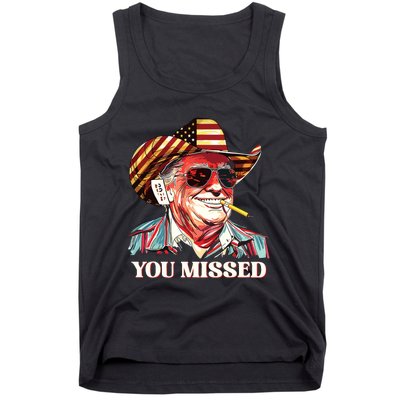 Western Trump Cowboy You Missed American Flag Cowboy Hat Tank Top