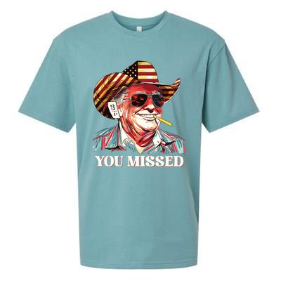 Western Trump Cowboy You Missed American Flag Cowboy Hat Sueded Cloud Jersey T-Shirt