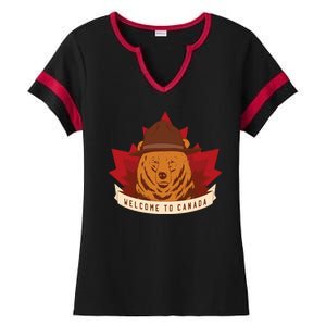 Welcome To Canada Maple Leaf Bear Ladies Halftime Notch Neck Tee