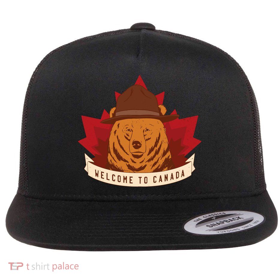 Welcome To Canada Maple Leaf Bear Flatbill Hat