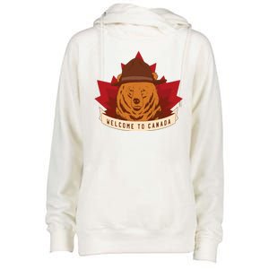 Welcome To Canada Maple Leaf Bear Womens Funnel Neck Pullover Hood