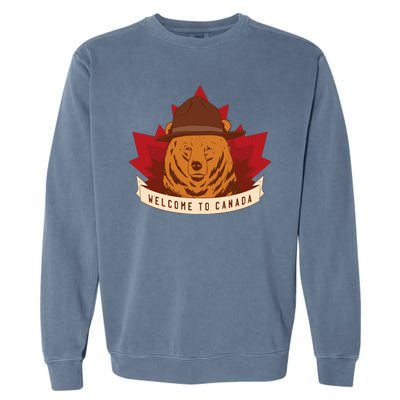 Welcome To Canada Maple Leaf Bear Garment-Dyed Sweatshirt