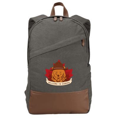 Welcome To Canada Maple Leaf Bear Cotton Canvas Backpack