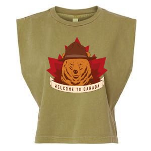 Welcome To Canada Maple Leaf Bear Garment-Dyed Women's Muscle Tee