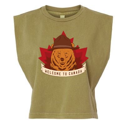 Welcome To Canada Maple Leaf Bear Garment-Dyed Women's Muscle Tee