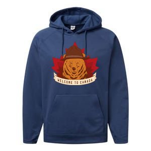 Welcome To Canada Maple Leaf Bear Performance Fleece Hoodie