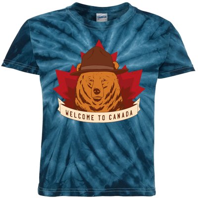 Welcome To Canada Maple Leaf Bear Kids Tie-Dye T-Shirt