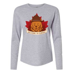 Welcome To Canada Maple Leaf Bear Womens Cotton Relaxed Long Sleeve T-Shirt