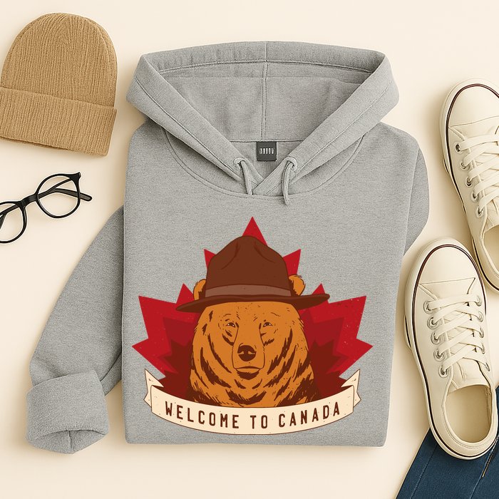Welcome To Canada Maple Leaf Bear Hoodie