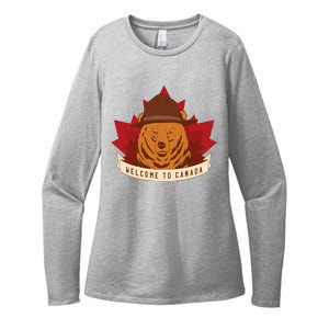 Welcome To Canada Maple Leaf Bear Womens CVC Long Sleeve Shirt