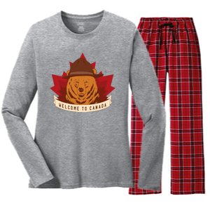 Welcome To Canada Maple Leaf Bear Women's Long Sleeve Flannel Pajama Set 