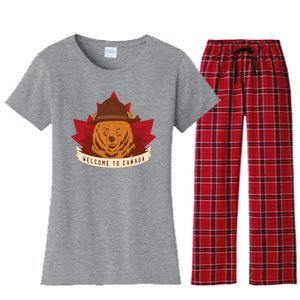 Welcome To Canada Maple Leaf Bear Women's Flannel Pajama Set