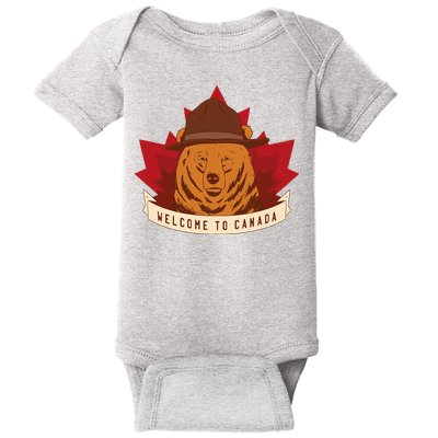 Welcome To Canada Maple Leaf Bear Baby Bodysuit