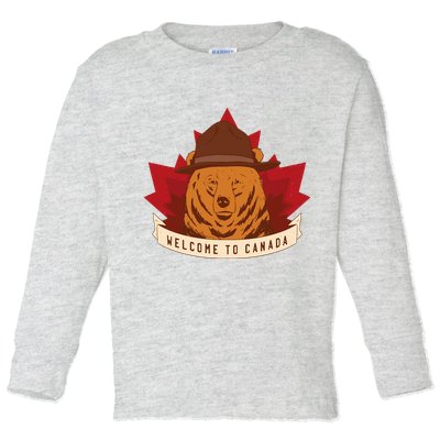 Welcome To Canada Maple Leaf Bear Toddler Long Sleeve Shirt