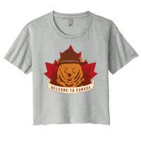 Welcome To Canada Maple Leaf Bear Women's Crop Top Tee