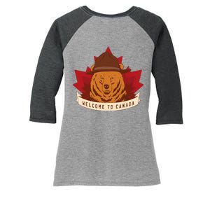 Welcome To Canada Maple Leaf Bear Women's Tri-Blend 3/4-Sleeve Raglan Shirt