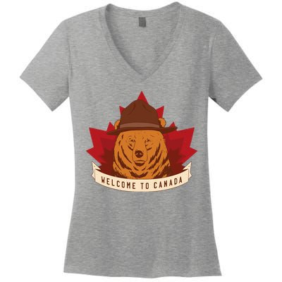 Welcome To Canada Maple Leaf Bear Women's V-Neck T-Shirt