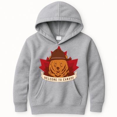 Welcome To Canada Maple Leaf Bear Kids Hoodie
