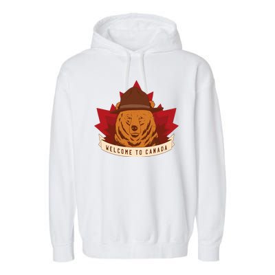 Welcome To Canada Maple Leaf Bear Garment-Dyed Fleece Hoodie