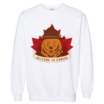 Welcome To Canada Maple Leaf Bear Garment-Dyed Sweatshirt