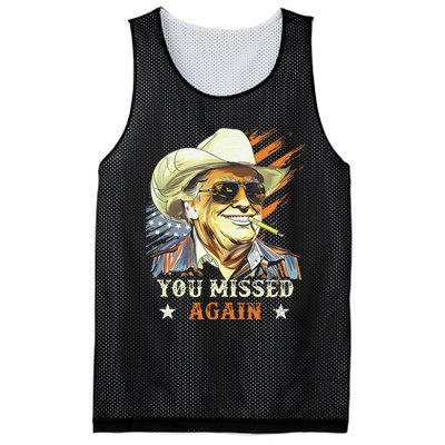 Western Trump Cowboy You Missed Again Funny Gift Mesh Reversible Basketball Jersey Tank